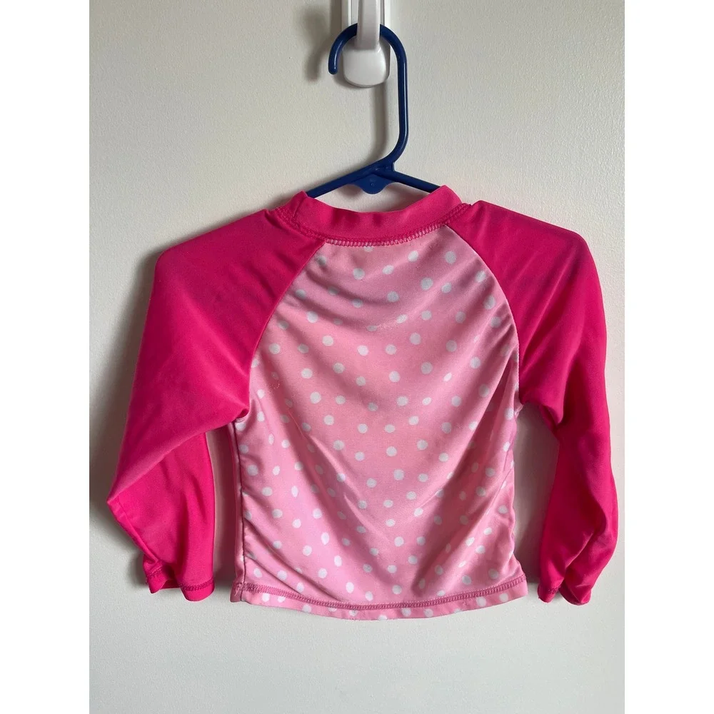 Girls Pink Crab Polka Dot Long Sleeve Rash Guard approx 18-24M